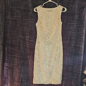 Sue Wong Elegant Cream Sequin Midi Dress